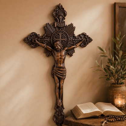 St. Benedict Exorcism Cross wood carved - Bless you and your family
