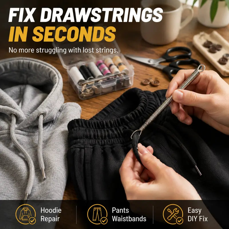 🧵 Flexible Drawstring Threader Tool – 2PCS Stainless Steel Cord Repair Set