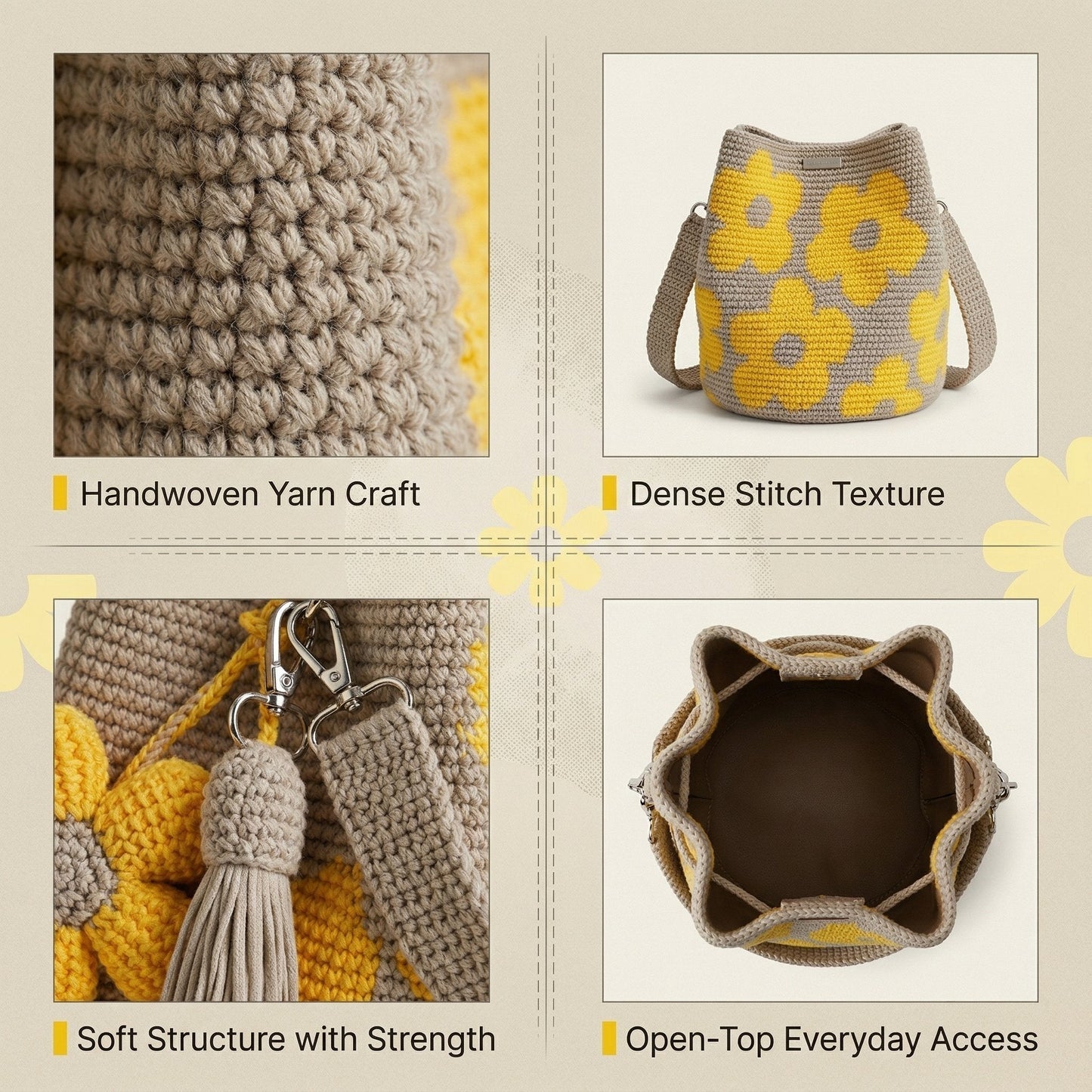 ✨55% OFF TODAY🌼Handmade Crochet Flower Tote Bag