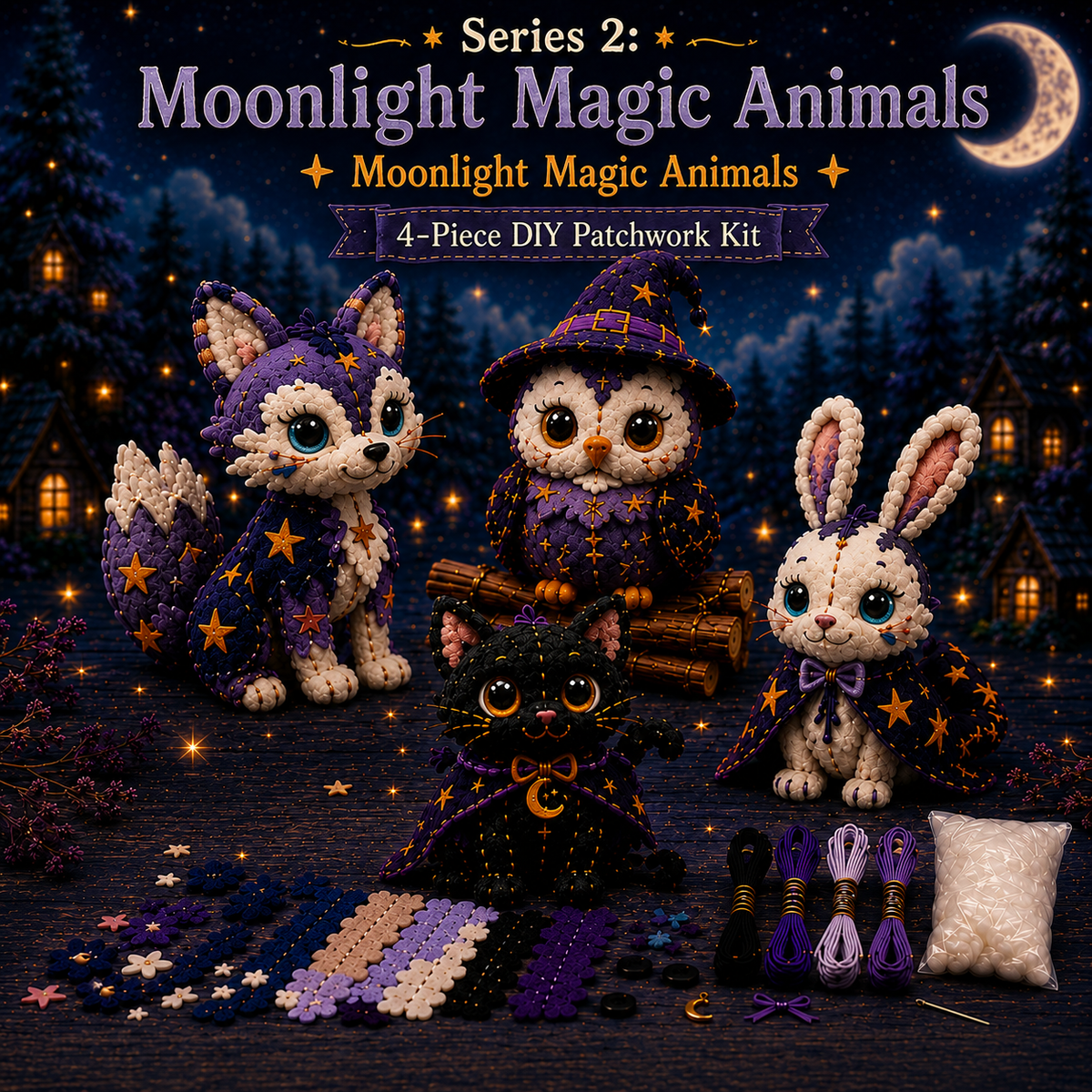 🔥 50% OFF TODAY | 🎃 Halloween Friends 4-Piece DIY Patchwork Kit Collection 🧵👻