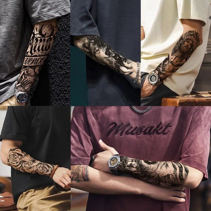 🔥HOT SALE 55% OFF🆒72 Sheets Large Black Temporary Tattoo Stickers - Tribal Wolves, Tigers, Lions, Snakes, Skulls