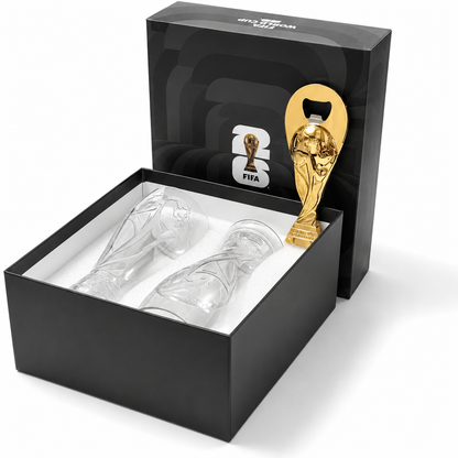 🏆 Limited Edition Soccer Trophy Crystal Glass Gift Set with Gold Bottle Opener