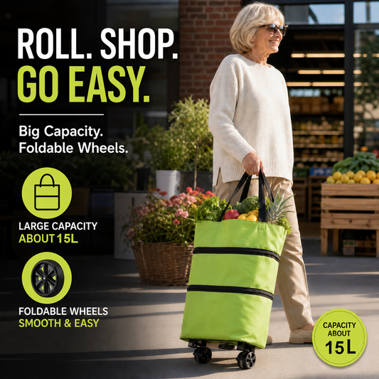 🌱✨ Limited Time 46% OFF✨ Collapsible Rolling Shopping Bag, Portable Foldable Wheeled Grocery Tote Bag Reusable Handbag For Supermarket Market Travel