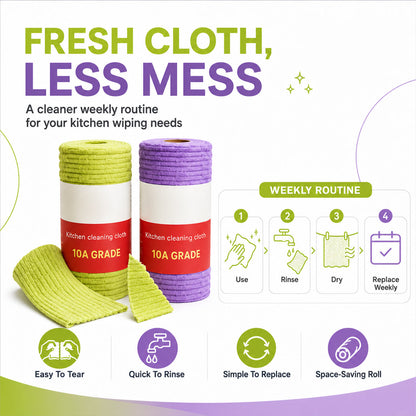🍃 Bamboo Fiber Cleaning Cloth Roll – Thick Absorbent Tear-Off Kitchen Towels for Grease, Spills & Everyday Cleaning