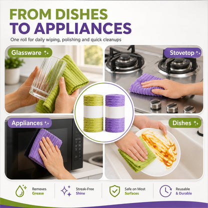 🍃 Bamboo Fiber Cleaning Cloth Roll – Thick Absorbent Tear-Off Kitchen Towels for Grease, Spills & Everyday Cleaning