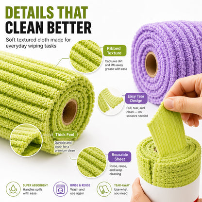 🍃 Bamboo Fiber Cleaning Cloth Roll – Thick Absorbent Tear-Off Kitchen Towels for Grease, Spills & Everyday Cleaning