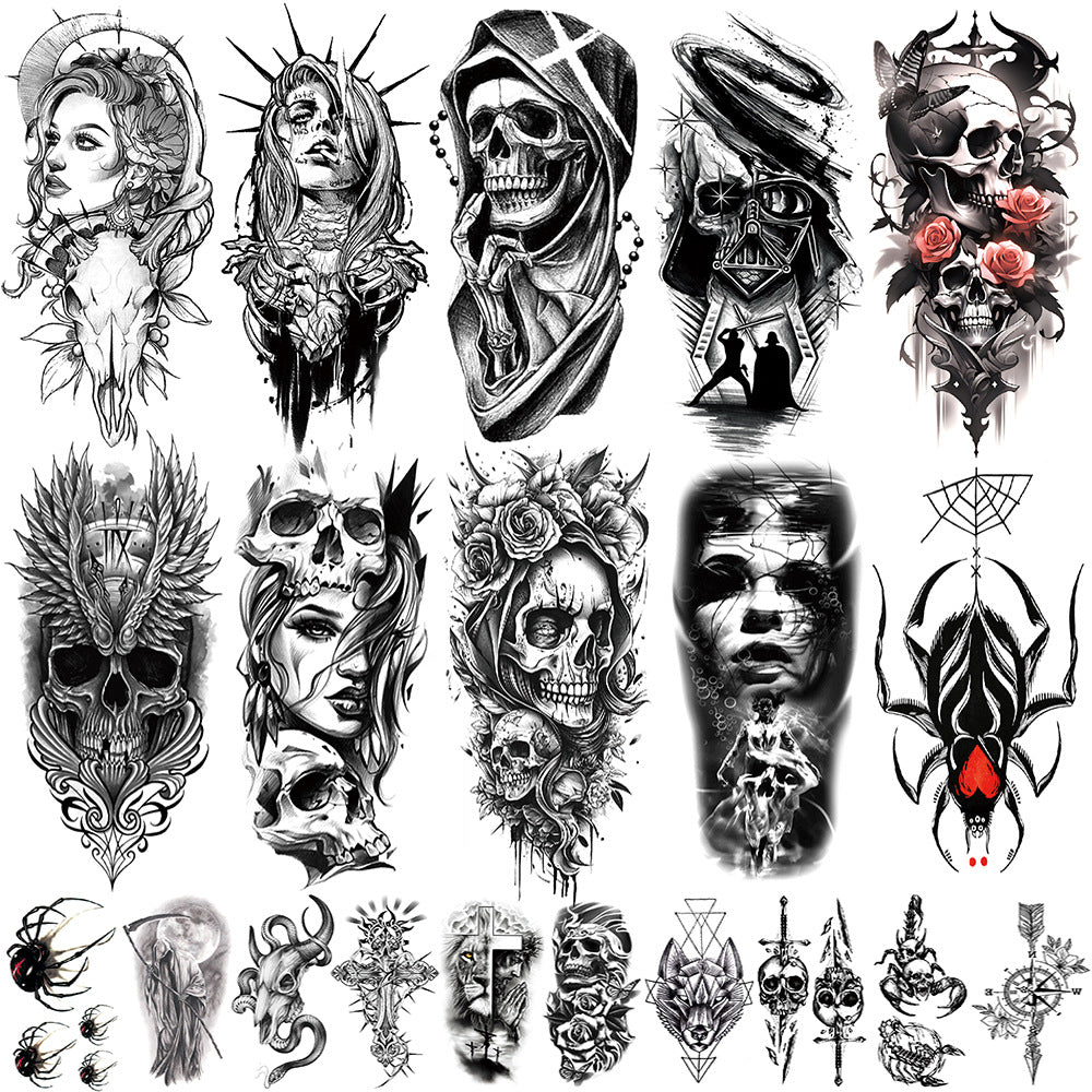 🔥HOT SALE 55% OFF🆒72 Sheets Large Black Temporary Tattoo Stickers - Tribal Wolves, Tigers, Lions, Snakes, Skulls