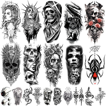 🔥HOT SALE 55% OFF🆒72 Sheets Large Black Temporary Tattoo Stickers - Tribal Wolves, Tigers, Lions, Snakes, Skulls