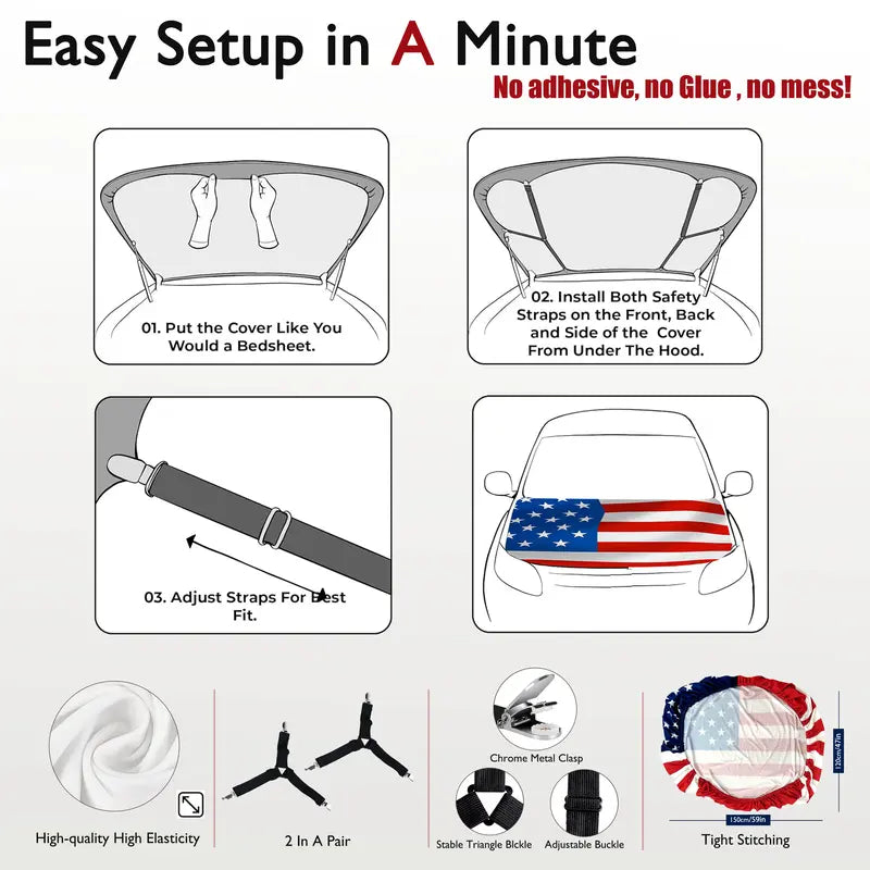 🔥50% OFF Flash Sale 65K+🎉American Car Hood Flag🦅No Glue No Tools🚗 Install in 1 Minute