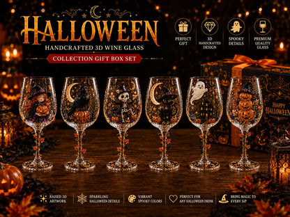🔥LAST DAY 50% OFF - 🎁 Halloween 3D Wine Glass Collection Gift Box Set – 6 Spooky Collectible Designs 🎃🍷