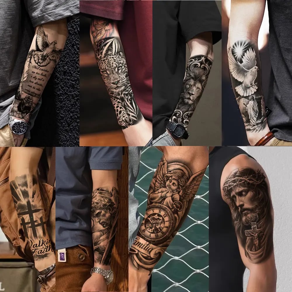🔥HOT SALE 55% OFF🆒72 Sheets Large Black Temporary Tattoo Stickers - Tribal Wolves, Tigers, Lions, Snakes, Skulls