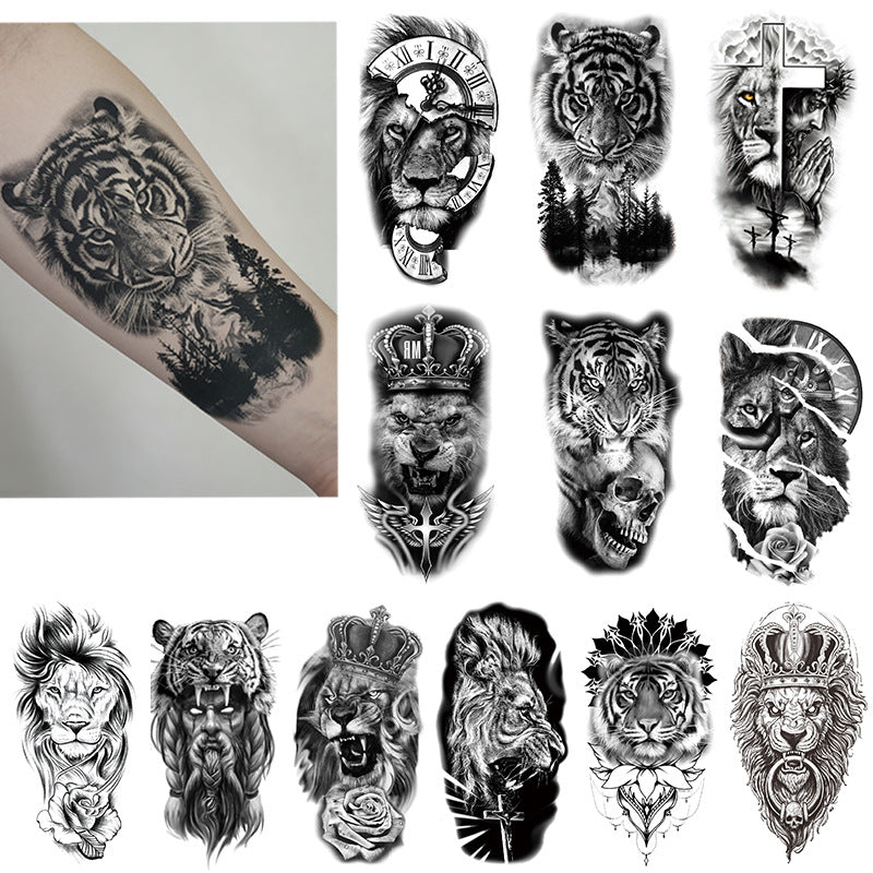 🔥HOT SALE 55% OFF🆒72 Sheets Large Black Temporary Tattoo Stickers - Tribal Wolves, Tigers, Lions, Snakes, Skulls