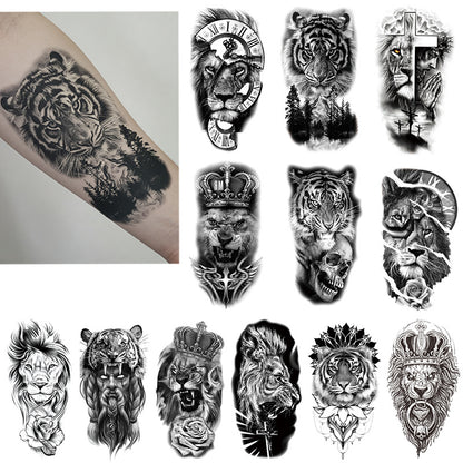 🔥HOT SALE 55% OFF🆒72 Sheets Large Black Temporary Tattoo Stickers - Tribal Wolves, Tigers, Lions, Snakes, Skulls