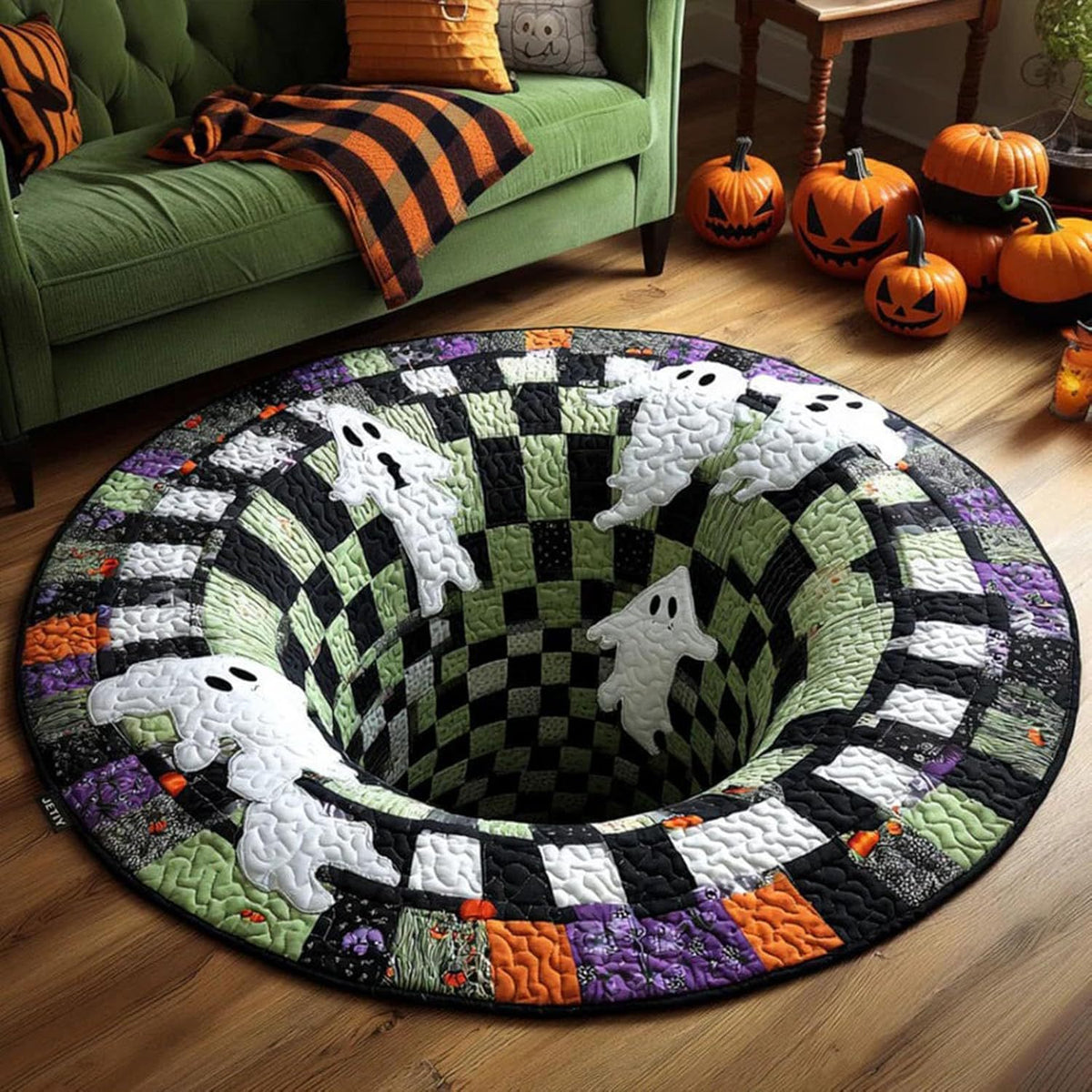 🔥 TODAY 50% OFF🎃3D Skeleton Vortex Quilted Round Halloween Rug
