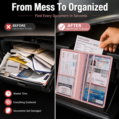 🔥 Limited-Time OFF 55%🎁🚗 Car Registration & Insurance Document Holder | Premium PU Leather Organizer