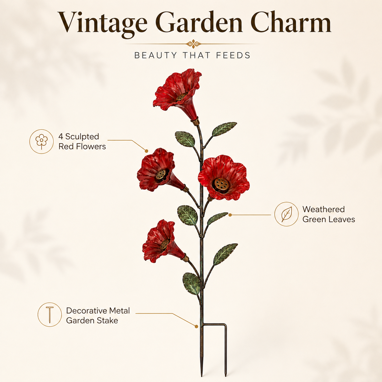 🔥50% OFF TODAY🎁Vintage 4-Flower Hummingbird Feeder Garden Stake