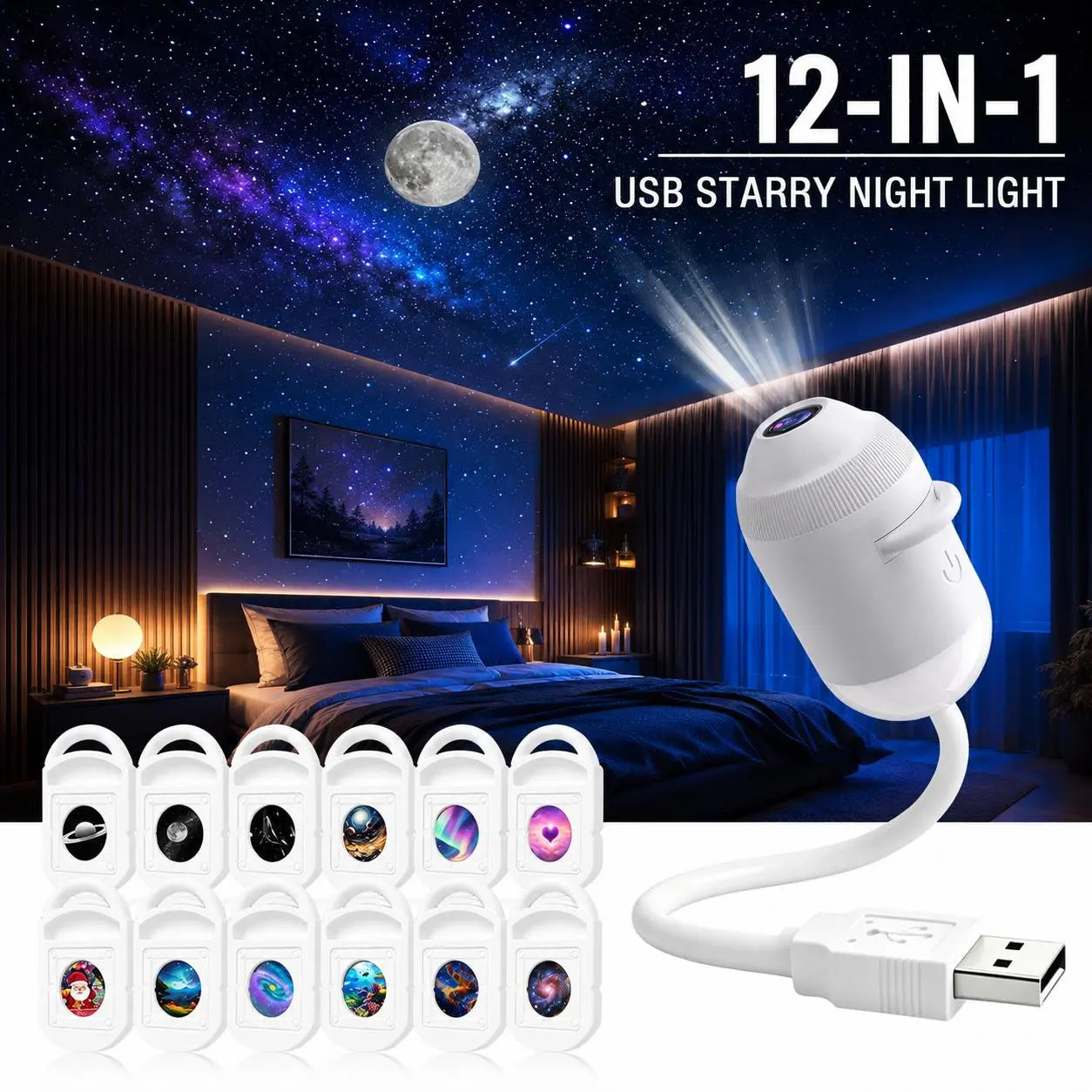 🎁Hot Sale 50% OFF🔥USB Star Projector Lamp, Galaxy Projection & Bedside Night Light🌌