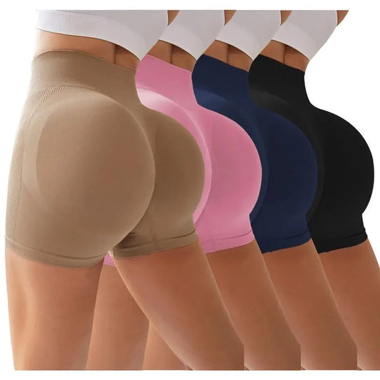 High Waist Tummy Control Side-Ribbed Butt-Lifting Seamless Shorts, Lightweighted Summer Shorts,  Stretchy Womenswear Bottom Peachy Shorts
