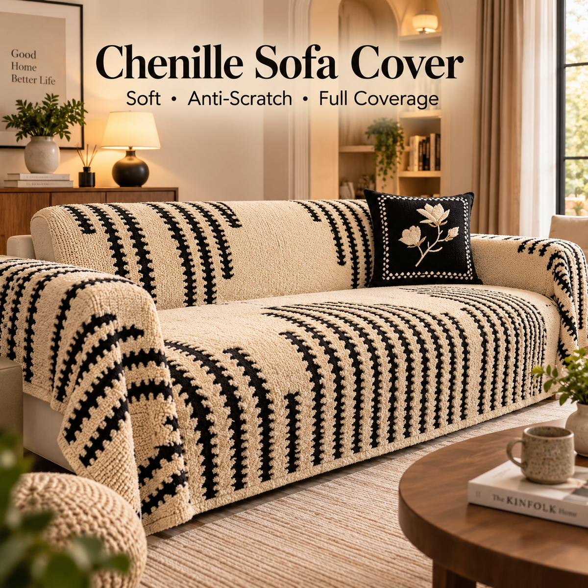 🛋️ Soft Chenille Sofa Cover – Pet-Friendly Full Coverage Couch Throw