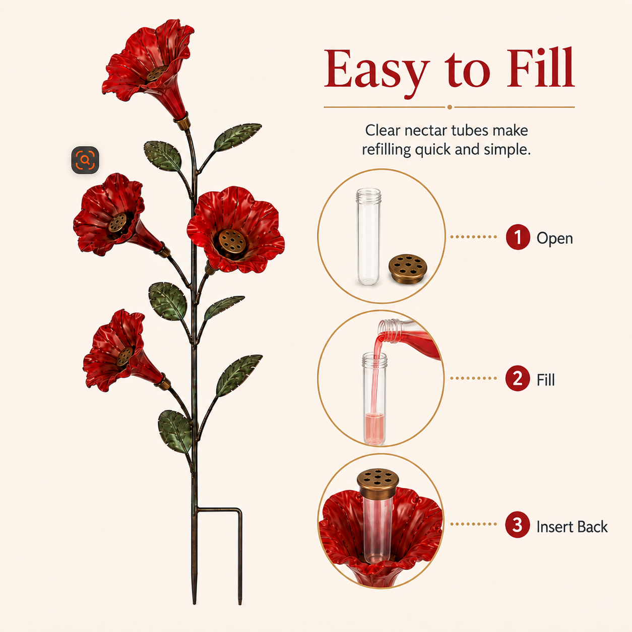 🔥50% OFF TODAY🎁Vintage 4-Flower Hummingbird Feeder Garden Stake
