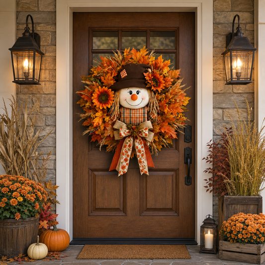 🔥🍁 Fall Favorite – Lighted Scarecrow Front Door Wreath & Free Shipping