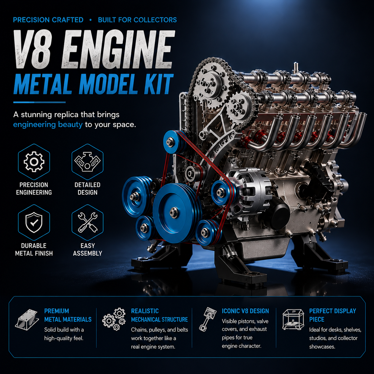 🏁 BEST SELLER 🔥 Miniature V8 Small-Block Engine Model Kitl Kit🛠️