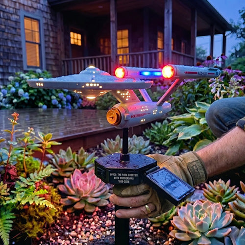 🚀 60th Anniversary Enterprise Solar Garden Light – Starship Outdoor Garden Decor 🪐