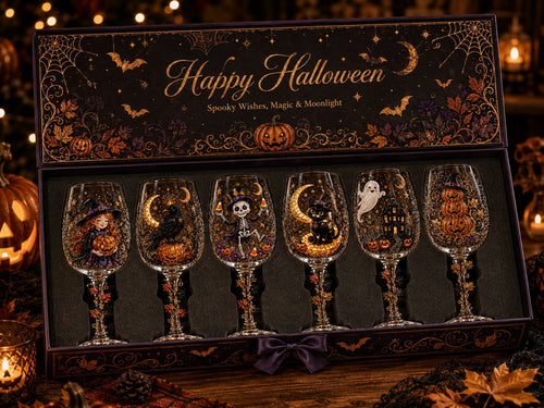 🔥LAST DAY 50% OFF - 🎁 Halloween 3D Wine Glass Collection Gift Box Set – 6 Spooky Collectible Designs 🎃🍷