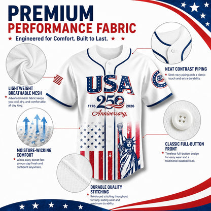 🔥HOT SALE 55% OFF👕USA 250th Anniversary Patriotic Baseball Jersey 1776–2026 4th of July Shirt