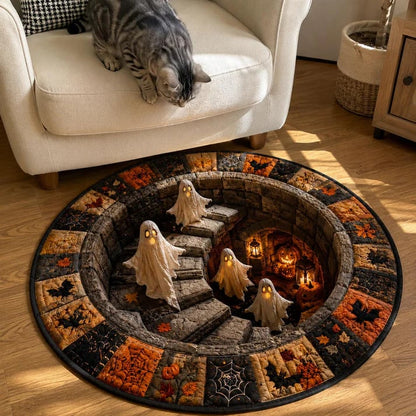🔥HOT SALE 50%OFF👻3D Haunted Staircase Round Rug – Spooky Halloween Optical Illusion