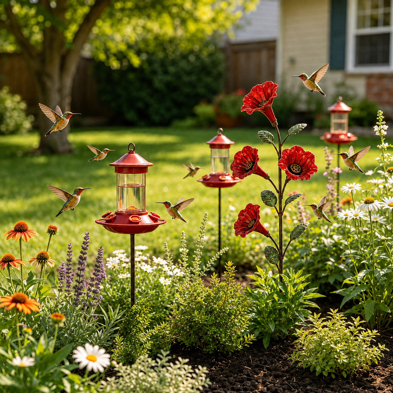 🔥50% OFF TODAY🎁Vintage 4-Flower Hummingbird Feeder Garden Stake