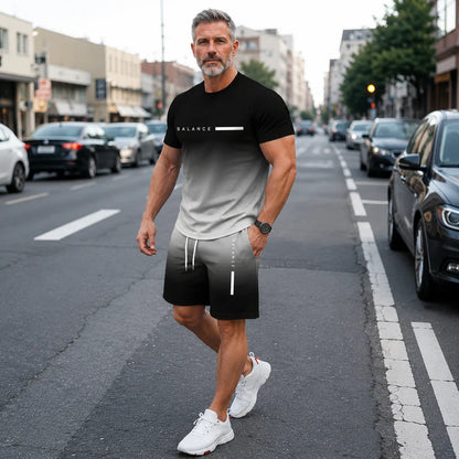 🔥HOT SALE 55% OFF👕 Men's Gradient Short-Sleeve Tracksuit (2-Piece Set)