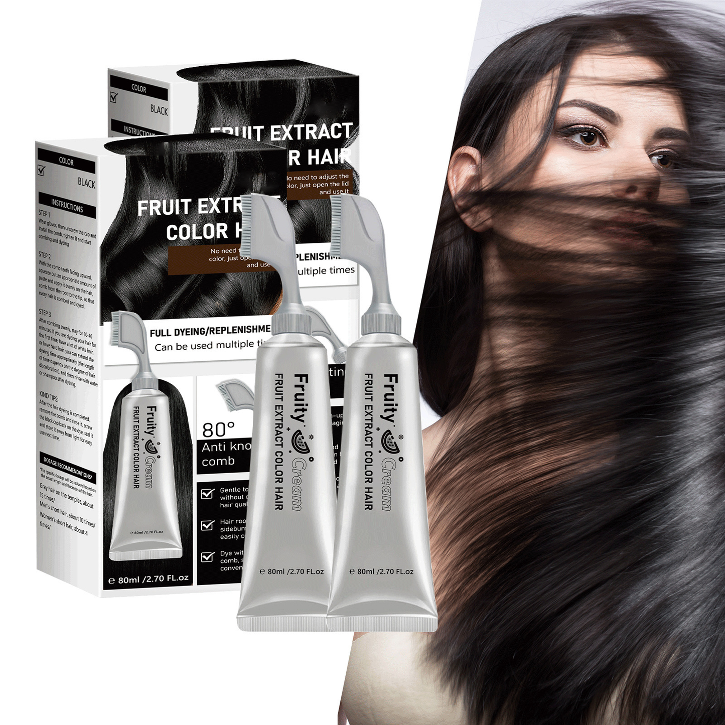 🔥HOT SALE 55% OFF🔥Fruit Comb Hair Dye Cream - In Hair DyeCream for Gray Coverage -Natural Black & Dark Brown