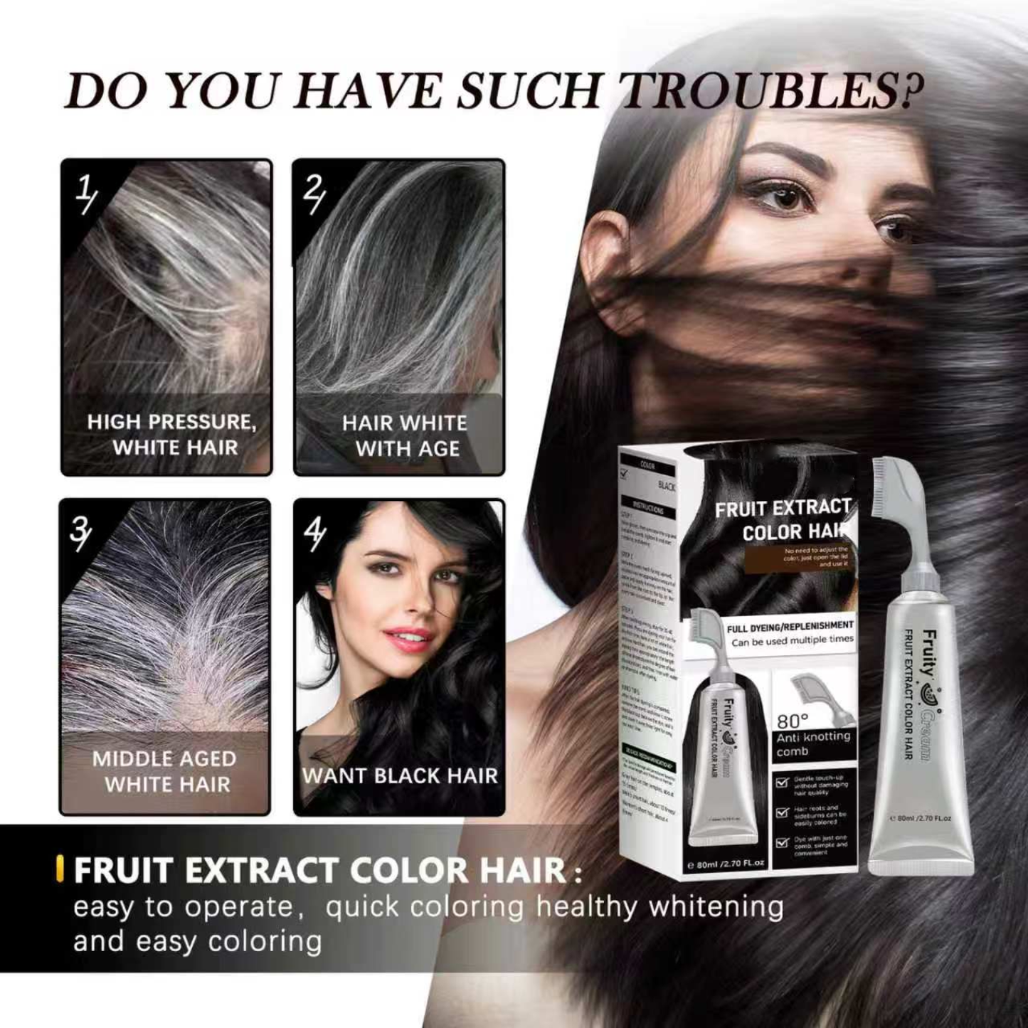 🔥HOT SALE 55% OFF🔥Fruit Comb Hair Dye Cream - In Hair DyeCream for Gray Coverage -Natural Black & Dark Brown