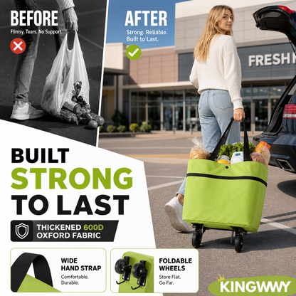 🌱✨ Limited Time 46% OFF✨ Collapsible Rolling Shopping Bag, Portable Foldable Wheeled Grocery Tote Bag Reusable Handbag For Supermarket Market Travel