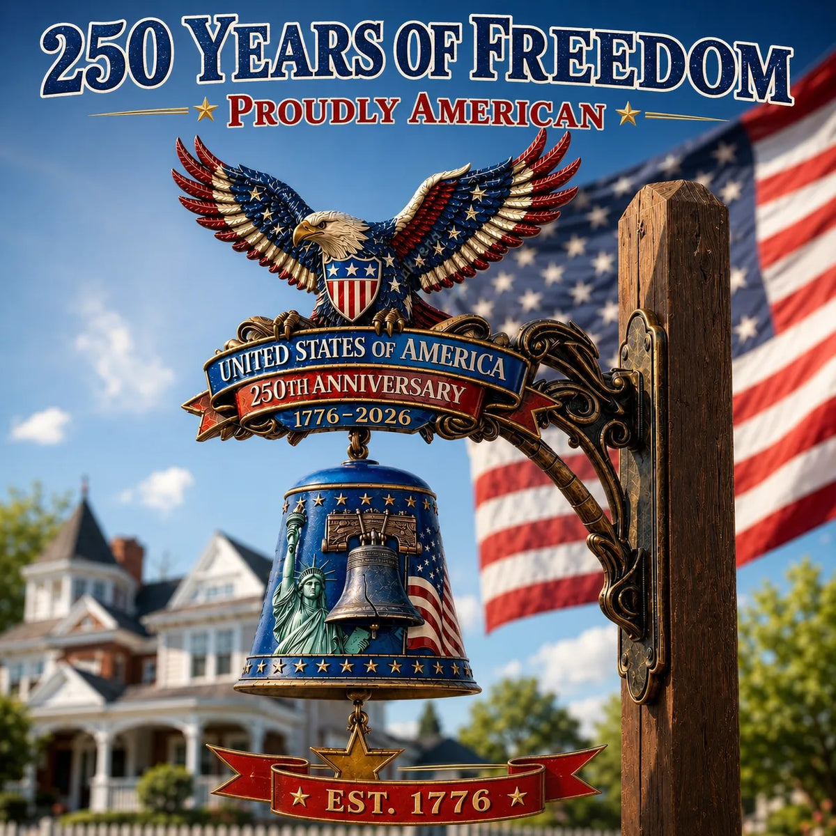 🏅USA 250th Anniversary Patriotic Wall Bell: 1776-2026 "Spirit of Liberty" Eagle🔔