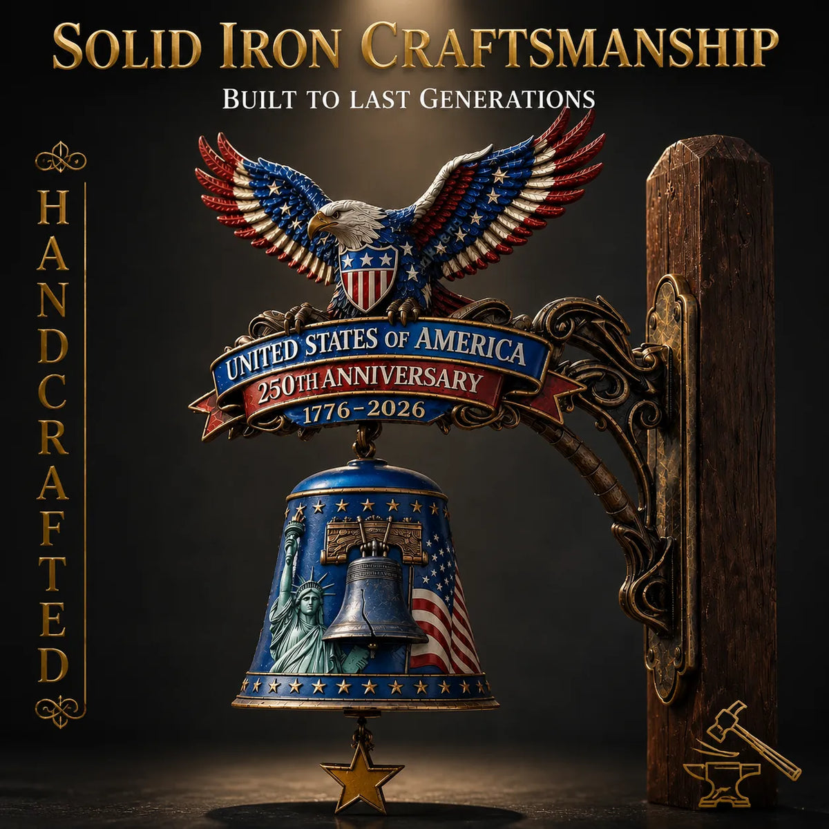 🏅USA 250th Anniversary Patriotic Wall Bell: 1776-2026 "Spirit of Liberty" Eagle🔔