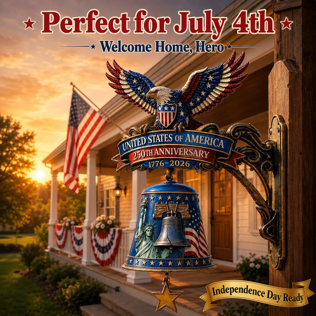 🏅USA 250th Anniversary Patriotic Wall Bell: 1776-2026 "Spirit of Liberty" Eagle🔔
