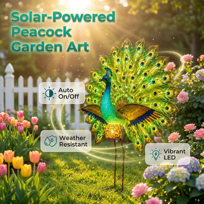 💥SAVE 50%🦚 Dynamic Light Shadow Solar Peacock Garden Sculpture, Waterproof Outdoor Yard LED Decor Statue
