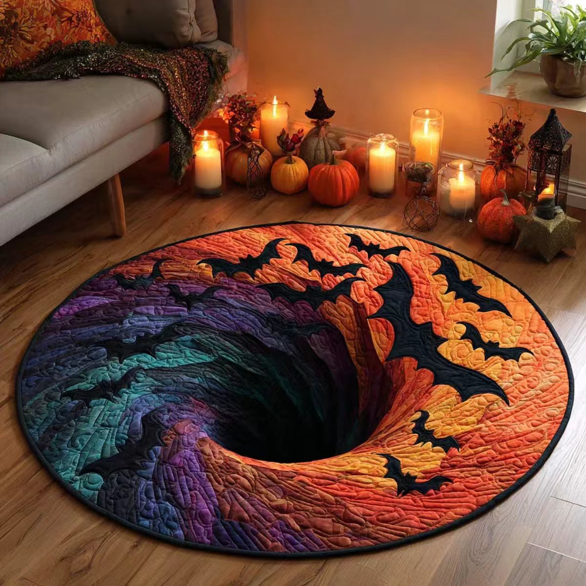 🔥 TODAY 50% OFF🎃3D Skeleton Vortex Quilted Round Halloween Rug