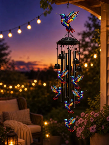 🌈55% OFF TODAY🛡️Hummingbird Memorial Wind Chime with Bells – Colorful Rainbow Outdoor Decor 🎐