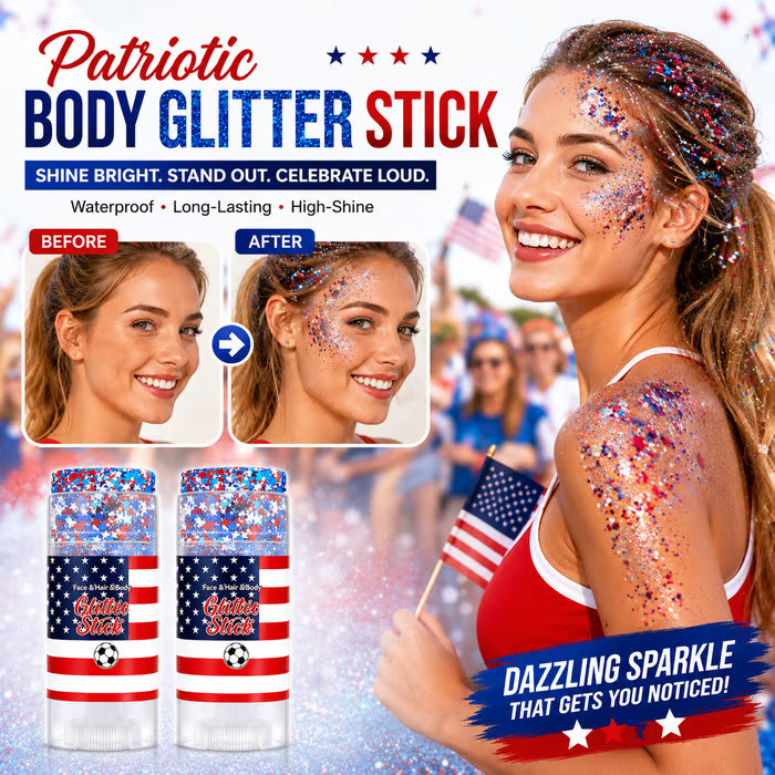 🇺🇸 Patriotic-Themed Body Glitter Sticks Waterproof Red, White & Blue Face & Hair Glitter for Parties, Celebrations & Game Day Looks ✨🎆