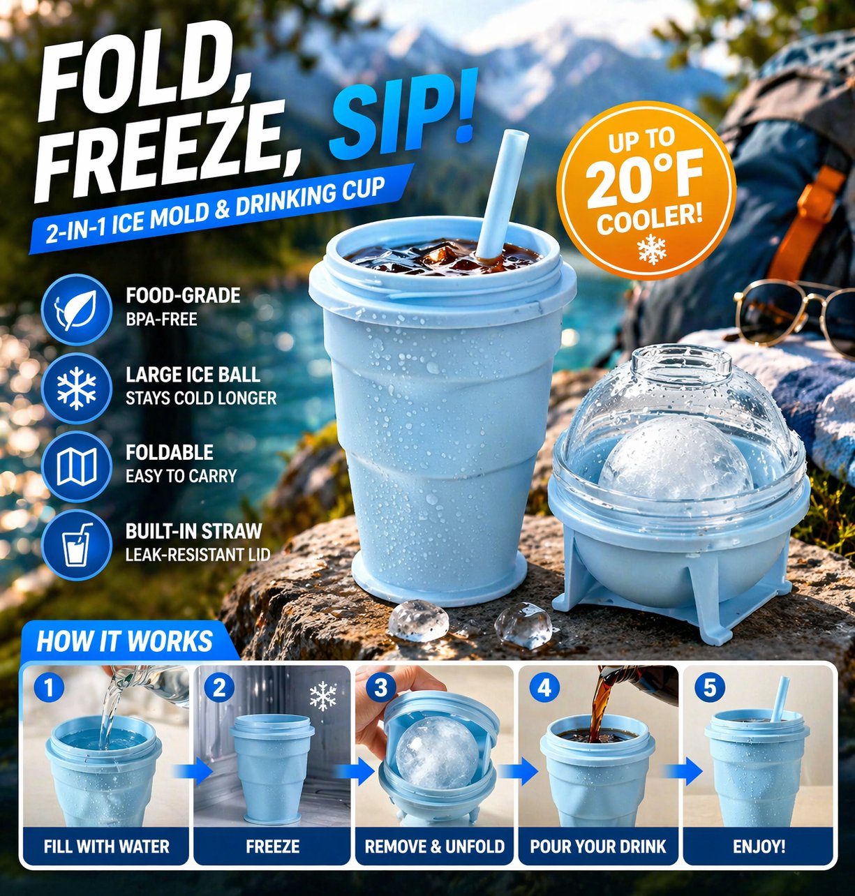 🧊55% OFF TODAY🥤 Foldable Ice Cup with Built-In Ice Ball Mold