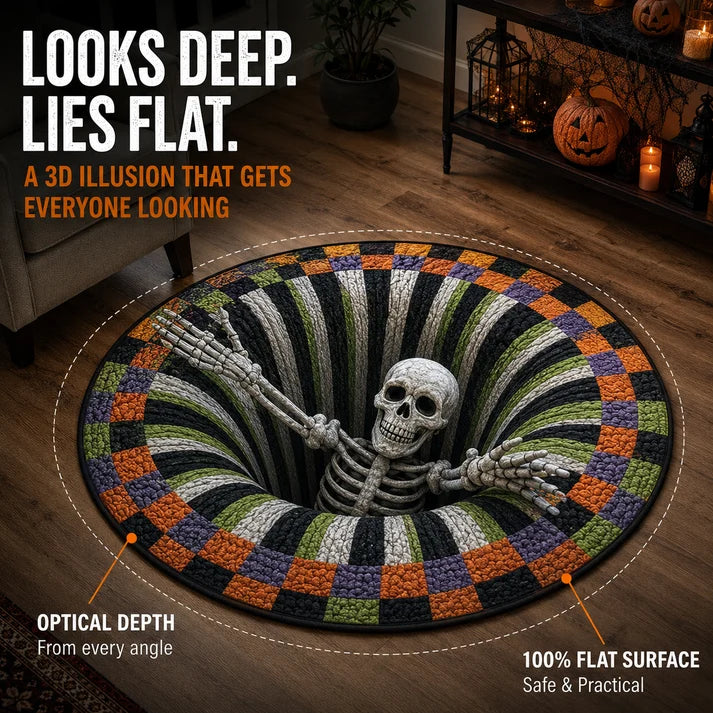 🔥Last Day Promotion🎃3D Skeleton Vortex Quilted Round Halloween Rug
