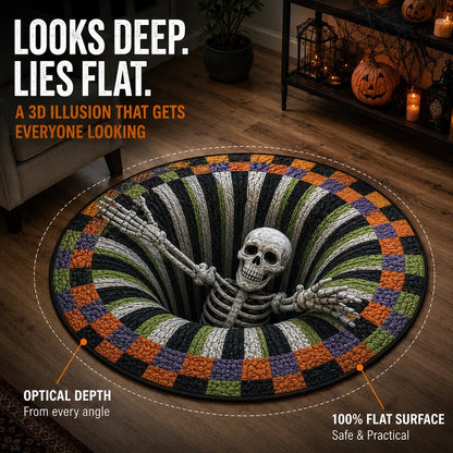 🔥Last Day Promotion🎃3D Skeleton Vortex Quilted Round Halloween Rug