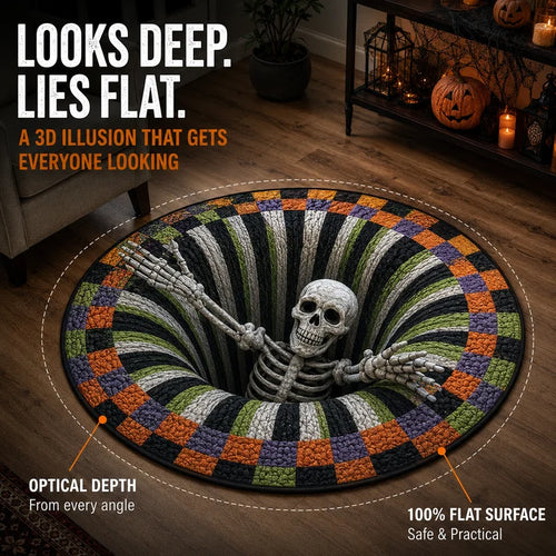 🔥Last Day Promotion🎃3D Skeleton Vortex Quilted Round Halloween Rug