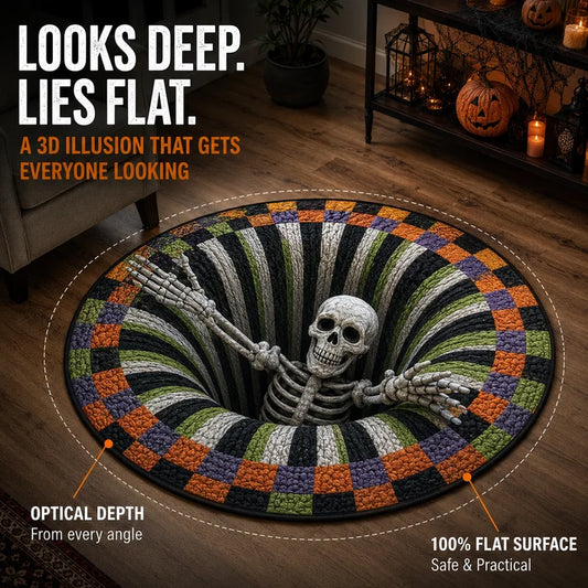 🔥Last Day Promotion🎃3D Skeleton Vortex Quilted Round Halloween Rug