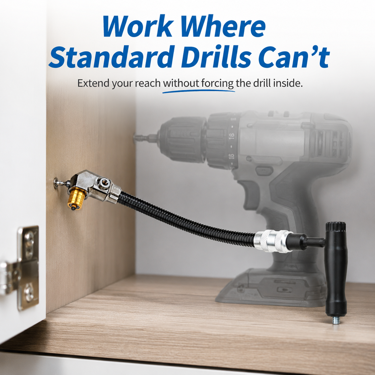 🔥 55% OFF TODAY⚙️ Flexible 90° Right Angle Drill Adapter – Reach Tight Spaces