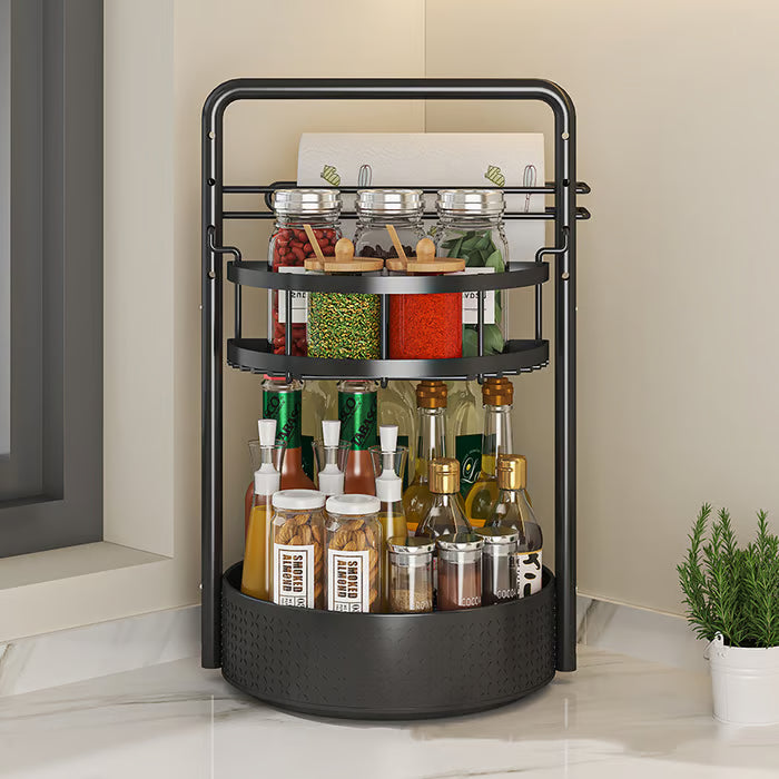 Rotating Spice Rack with Paper Towel Holder🧂🍳 2-Tier Lazy Susan Seasoning Organizer for Kitchen Countertop
