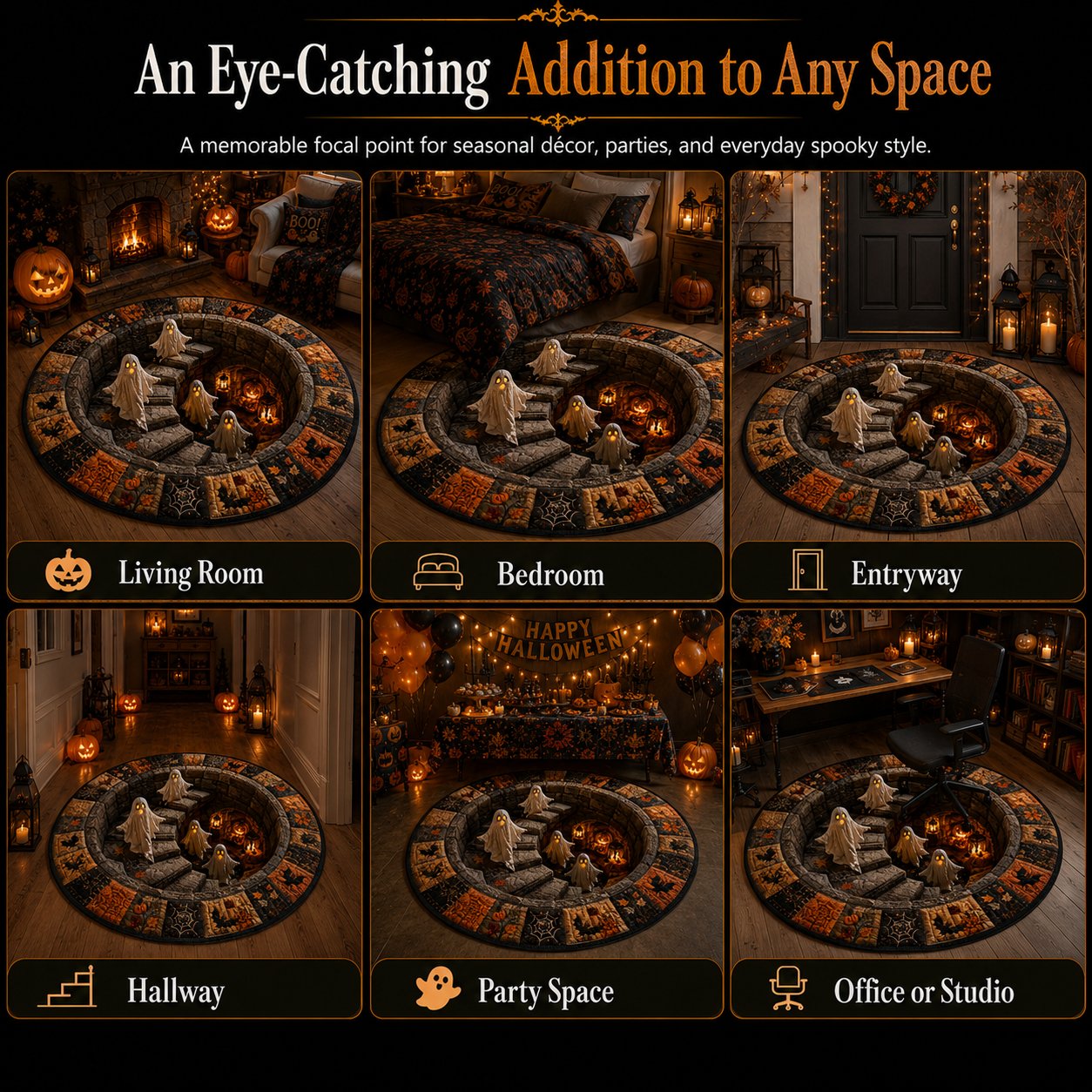 🔥HOT SALE 50%OFF👻3D Haunted Staircase Round Rug – Spooky Halloween Optical Illusion